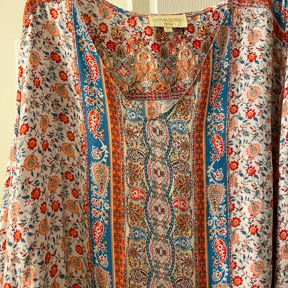 Cynthia Rowley floral and paisley print babydoll top size 2X